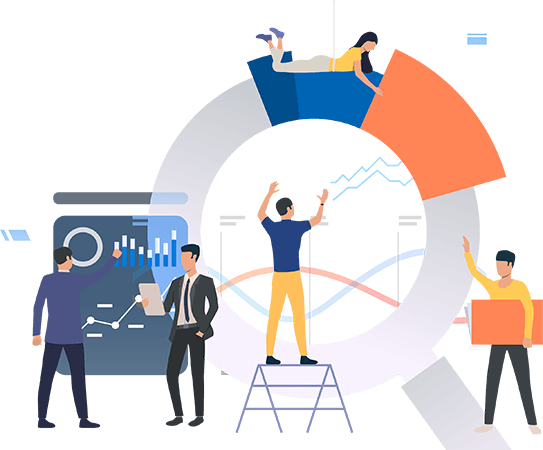 Illustration of a team working on SEO and content strategy